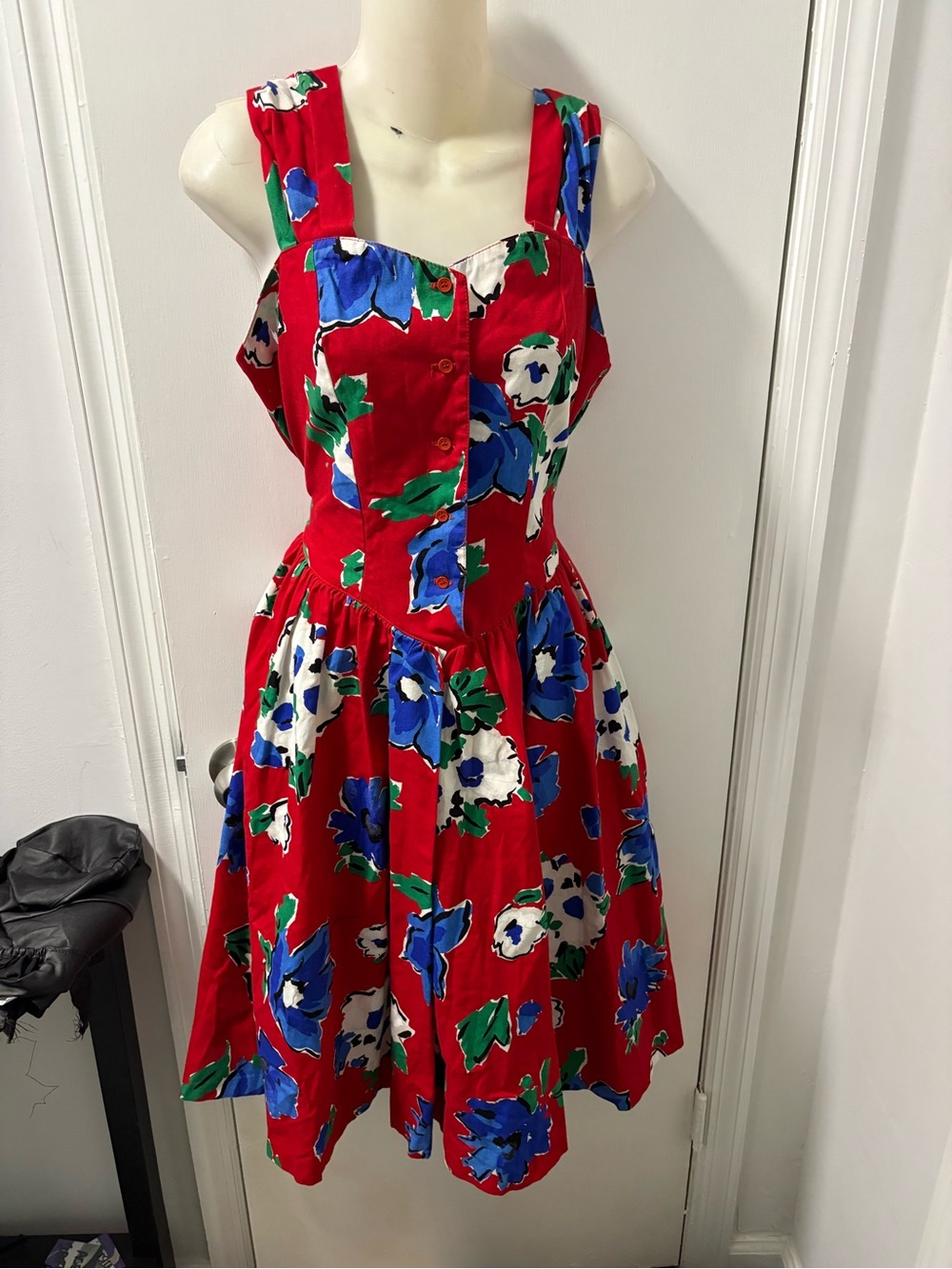 80s bold floral red sundress